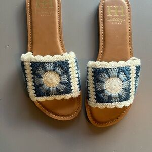 Haute Hippie Blue and Cream Crochet Sandals